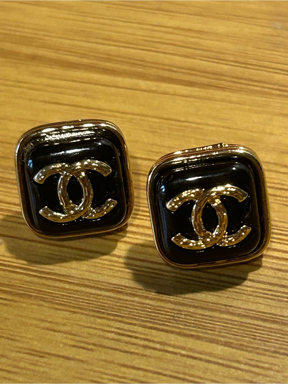Black and Gold Square C Letter Stud Earrings
